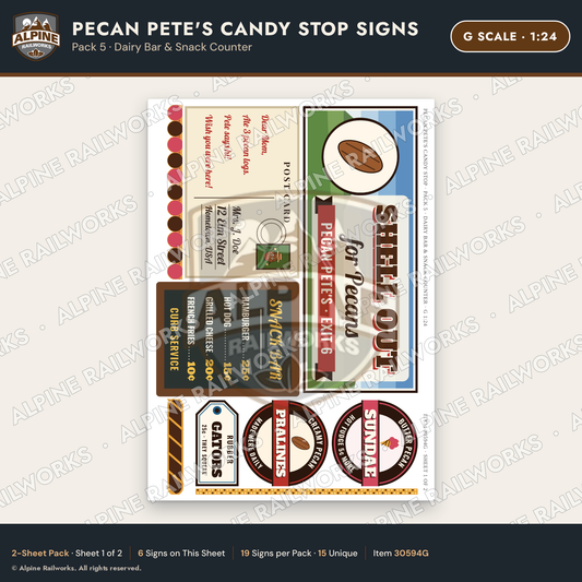 Alpine Railworks 30594G G Scale Roadside Signs - Pecan Candy Stop