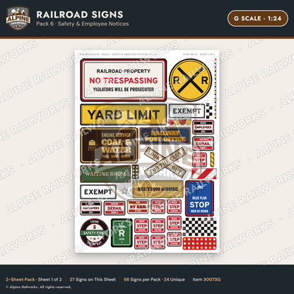 Alpine Railworks 30073G G Scale Railroad Signs - Safety