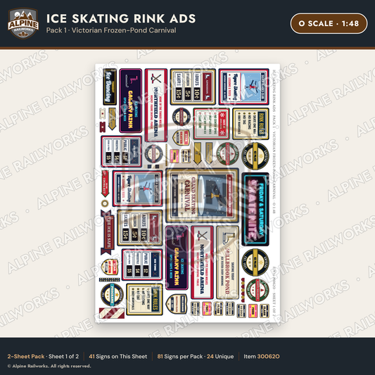 Alpine Railworks 30062O O Scale Ice Skating Rink Ads