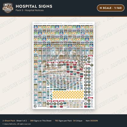 Alpine Railworks 30330N N Scale Hospital Signs - Hospital Notices