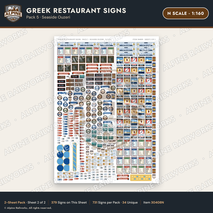 Alpine Railworks 30408N N Scale Greek Restaurant Signs