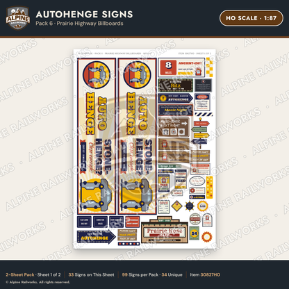 Alpine Railworks 30827HO HO Scale Roadside Signs - Car Henge