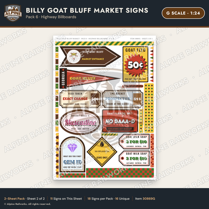 Alpine Railworks 30869G G Scale Roadside Signs - Goats on the Roof