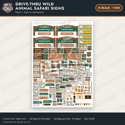 Alpine Railworks 31122N N Scale Roadside Signs - Drive-Thru Safari
