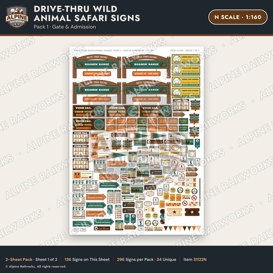 Alpine Railworks 31122N N Scale Roadside Signs - Drive-Thru Safari