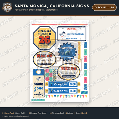 Alpine Railworks 31249G G Scale Santa Monica CA Signs - Shops