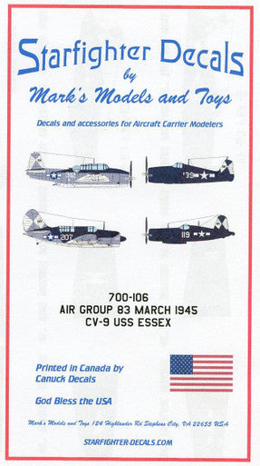 Starfighter Decals 700106 1/700 Scale Air Group 83 March 1945 CV-9