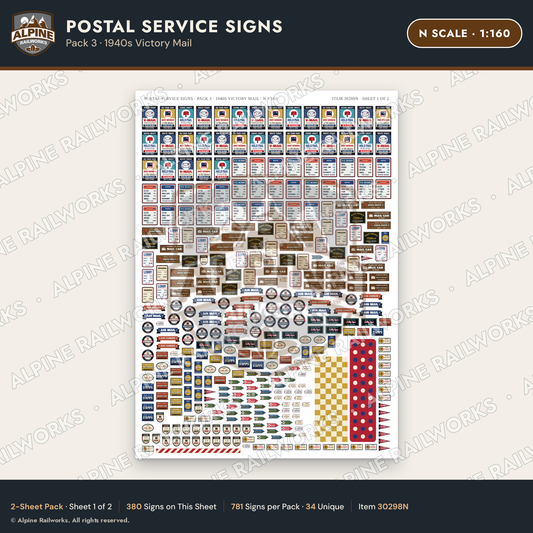 Alpine Railworks 30298N N Scale Postal Service Signs - Victory Mail