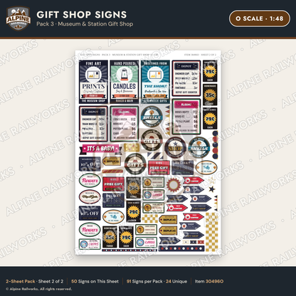 Alpine Railworks 30496O O Scale Gift Shop Signs - Museum