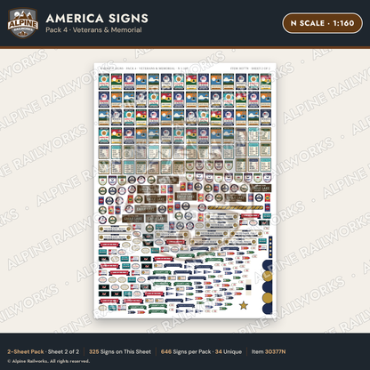 Alpine Railworks 30377N N Scale America Signs - Veterans & Memorial