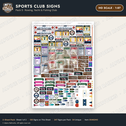 Alpine Railworks 30462HO HO Scale Sports Club Signs - Rowing & Yacht