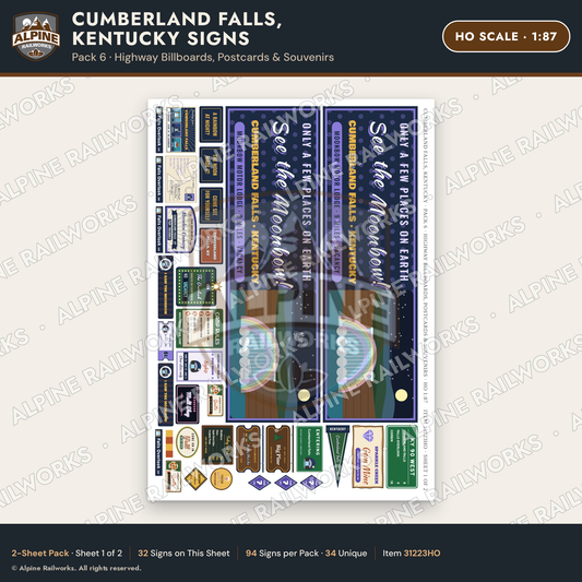 Alpine Railworks 31223HO HO Scale Cumberland Falls Signs - Billboards