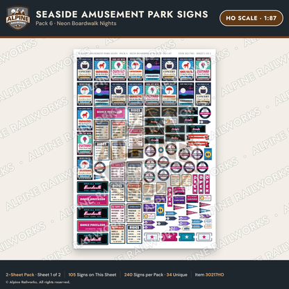 Alpine Railworks 30217HO HO Scale Seaside Amusement Park Signs