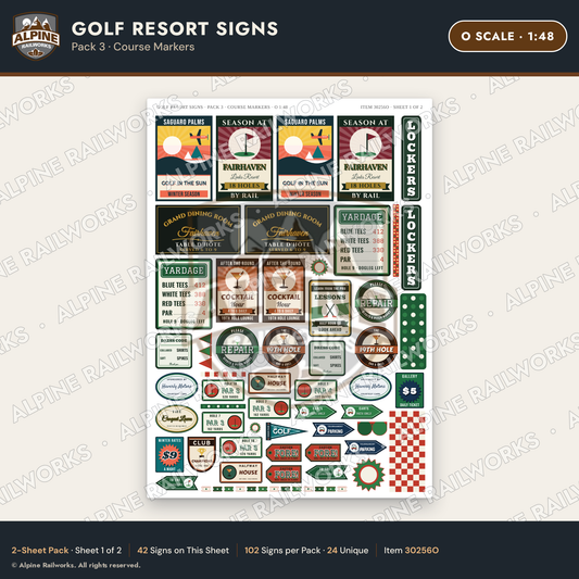 Alpine Railworks 30256O O Scale Golf Resort Signs - Course Markers
