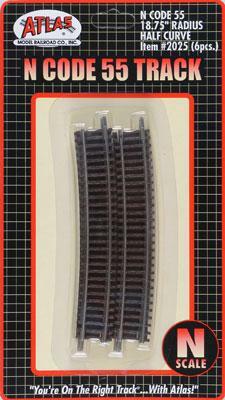 Atlas Model Railroad 2025 N Scale Code 55 Track w/Rail & Brown Ties 18-3/4" (6)