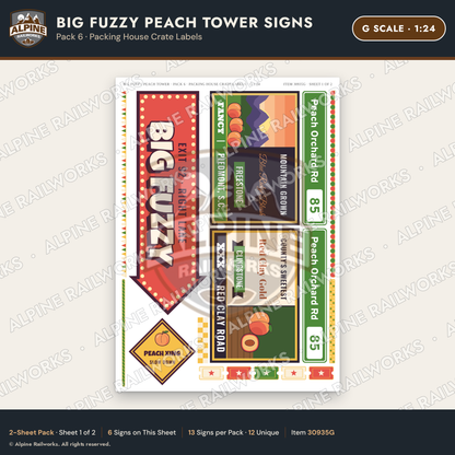 Alpine Railworks 30935G G Scale Roadside Signs - Peach Water Tower