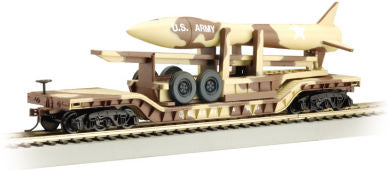 Bachmann 71397 N 52' Center Depressed Flatcar w/Missile US Army (Desert Camo)