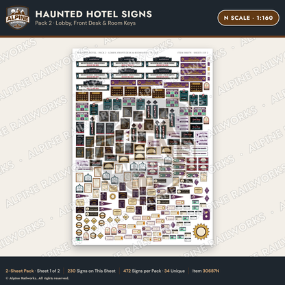 Alpine Railworks 30687N N Scale Haunted Hotel Signs - Lobby