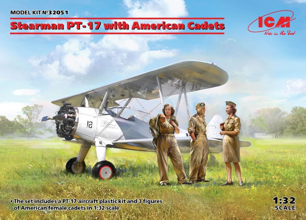 ICM Models 32051 1/32 Stearman PT17 BiPlane w/3 American Cadets