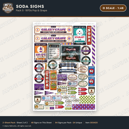 Alpine Railworks 30342O O Scale Soda Signs - 1970s Pop & Grape