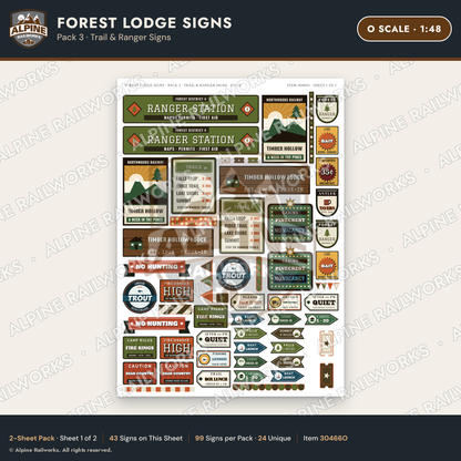 Alpine Railworks 30466O O Scale Forest Lodge Signs - Trail & Ranger