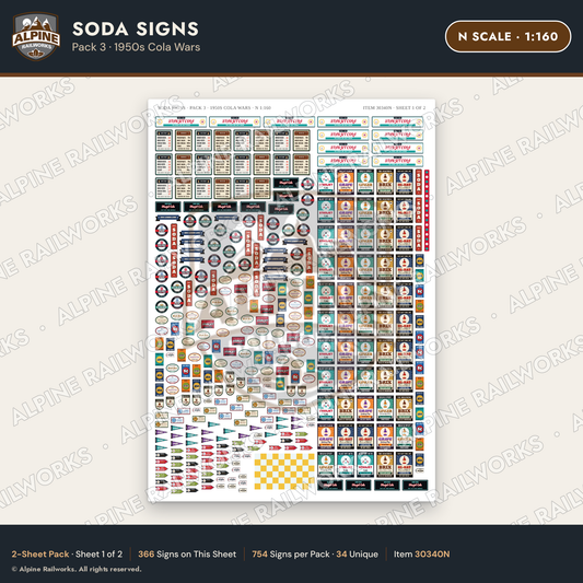 Alpine Railworks 30340N N Scale Soda Signs - 1950s Cola Wars