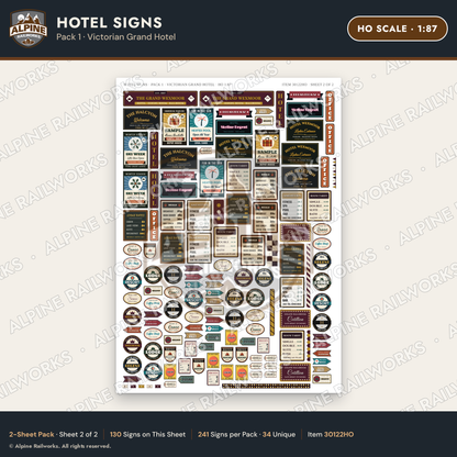 Alpine Railworks 30122HO HO Scale Hotel Signs - Victorian Grand Hotel