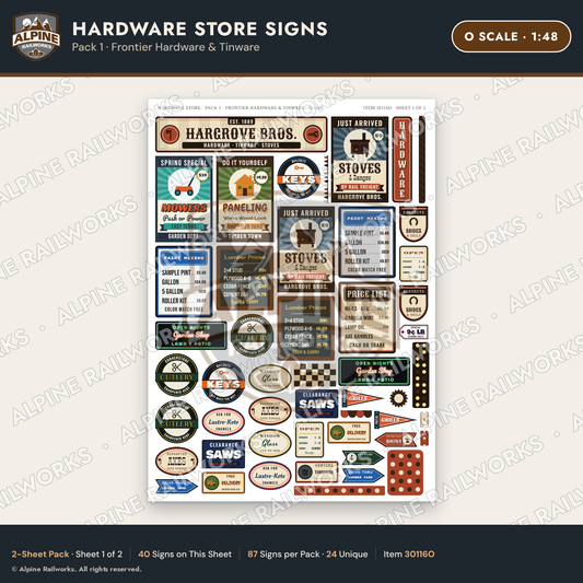 Alpine Railworks 30116O O Scale Hardware Store Signs