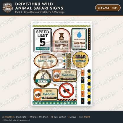 Alpine Railworks 31123G G Scale Roadside Signs - Drive-Thru Safari
