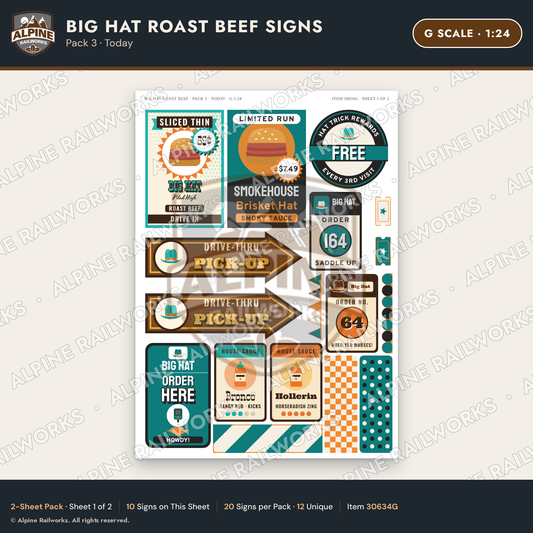 Alpine Railworks 30634G G Scale Fast Food Signs - Western Roast Beef