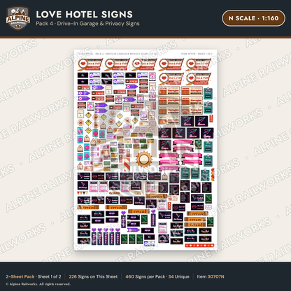 Alpine Railworks 30707N N Scale Love Hotel Signs - Drive-In Garage