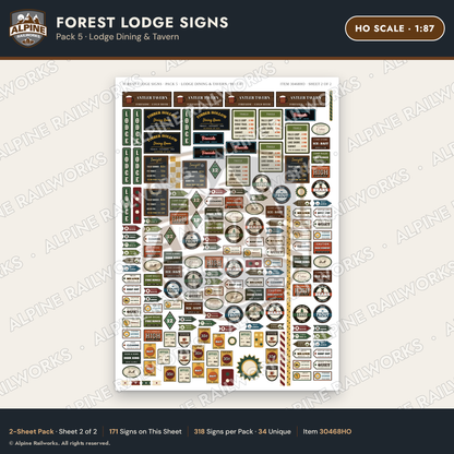 Alpine Railworks 30468HO HO Scale Forest Lodge Signs - Lodge Dining