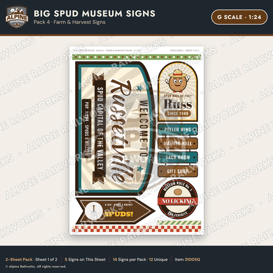 Alpine Railworks 31005G G Scale Roadside Signs - Potato Museum