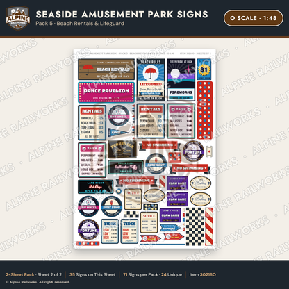 Alpine Railworks 30216O O Scale Seaside Amusement Park Signs
