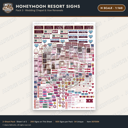 Alpine Railworks 30700N N Scale Honeymoon Resort Signs
