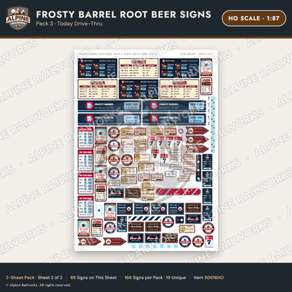 Alpine Railworks 30616HO HO Scale Fast Food Signs - Root Beer Drive-In