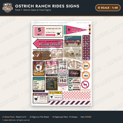 Alpine Railworks 31134O O Scale Roadside Signs - Ostrich Farm
