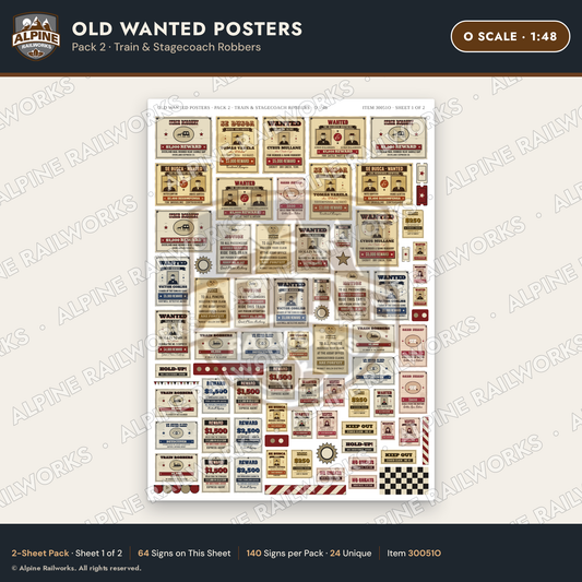 Alpine Railworks 30051O O Scale Old Wanted Posters - Train