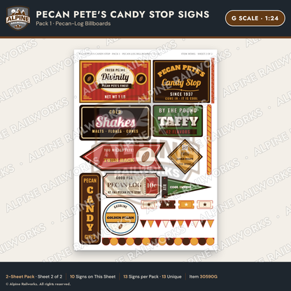 Alpine Railworks 30590G G Scale Roadside Signs - Pecan Candy Stop