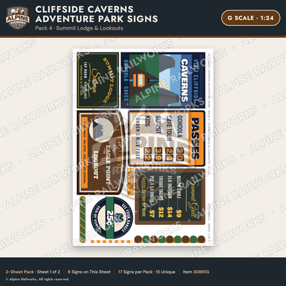 Alpine Railworks 30861G G Scale Roadside Signs - Cave Adventure Park