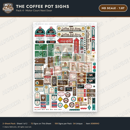 Alpine Railworks 30891HO HO Scale Roadside Signs - Coffee Pot Diner