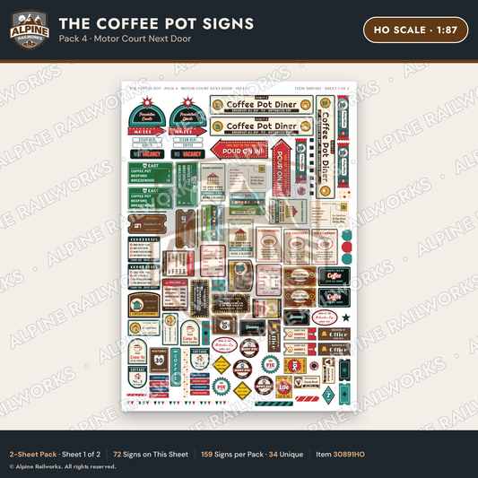 Alpine Railworks 30891HO HO Scale Roadside Signs - Coffee Pot Diner