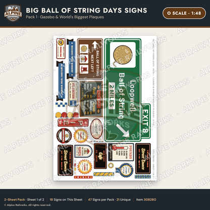 Alpine Railworks 30828O O Scale Roadside Signs - Giant Ball of Twine