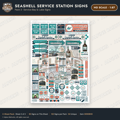 Alpine Railworks 30938HO HO Scale Roadside Signs - Seashell Station