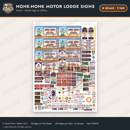 Alpine Railworks 31092N N Scale Roadside Signs - Clown Motel