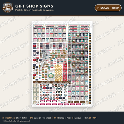 Alpine Railworks 30498N N Scale Gift Shop Signs