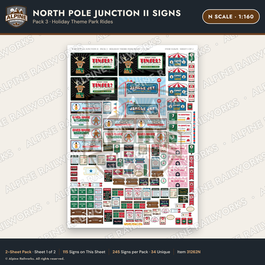 Alpine Railworks 31262N N Scale Christmas Town Signs - Rides
