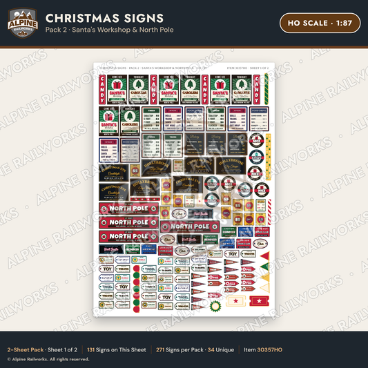 Alpine Railworks 30357HO HO Scale Christmas Signs - Santa's Workshop