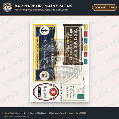 Alpine Railworks 31337G G Scale Bar Harbor ME Signs - Billboards