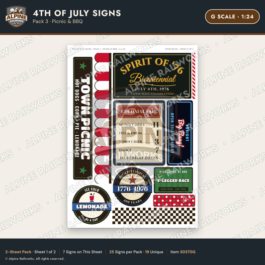 Alpine Railworks 30370G G Scale 4th of July Signs - Picnic & BBQ